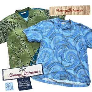 Tommy Bahama 100% Silk Vacation Mode 2-PC Button-up Shirts Men's Sz XL